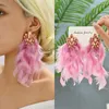Dangle Earrings Pink Luxury Crystal Drop For Women 2023 Trend Flower Petals Feather High Quality Ear Ring Party Romantic Jewelry Gifts