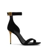 Summer Fashion Women Uma Sandals Shoes Calfskin Leather Justerbar ankel Strap Logo-Gengraved Gold-Tone Hardware High Heels Party Wedding EU35-43