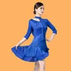 Desgaste de la etapa Vestido de baile latino para mujeres Adulto Estándar nacional Vals Rendimiento Manga larga Flecos DQL8280