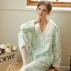 Vêtements de nuit pour femmes 2023 automne coton col généreux gaze campanule imprimé Double couleur correspondant pyjamas costume à manches longues pour femmes
