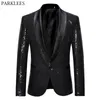 Men's Suits Blazers Black Sequin One Button Shawl Collar Suit Jacket Men Bling Glitter Nightclub Prom DJ Blazer Jacket Men Stage Clothes for Singers 230512