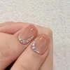 False Nails 24pcs Nude Pink Fake Nail Diamond Decor Short Glittering Press On Manicure Patch Full Finished With Jelly