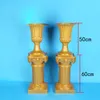 2pcs Gold Roman Columns Fashion Wedding Props Decorative Plastic Pillars Flower Pot Road Lead Stand Party Event Free Shipping