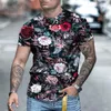 Herren T-Shirts 2023 Sommer 3D-Pflanzenmuster Lässiges Mode-T-Shirt Rundhals Cool und leicht Slim Fit Muskelmann-Fitness