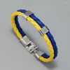 Lien Bracelets 1 PC Pays Drapeau National Bracelet Jaune Bleu Football Sport Élastique En Cuir Bracelets Cadeaux Pour Les Femmes