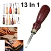 Profissional 13pcs Leather Craft Tools Kit Hand costura costura de punção Saddora de trabalho para fazer sacos225n