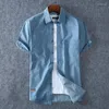 Chemises décontractées pour hommes 2023 été hommes bleu Denim à manches courtes Jean haute qualité mâle coton léger