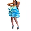 Solid Cascading Ruffles Mini Cake Dress Sweet Girls Spaghetti Stems Backless Summer Party Dresses Camisole Vestidos