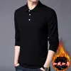 Men's Hoodies & Sweatshirts Winter Warm T-Shirt Men Cotton T Shirt Full Sleeve Tshirt Solid Color T-shirts Tops&tees Mandarin Collar Long