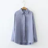 Kvinnors blusar 2023 Autumn Women Satin Solid Color Shirt High-End Design Långärmad topp Drape Western Style Lapel Blue T34509X