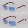 Óculos de sol sem aro de designer de modelos para mulher 8200757 Original Wood Sun Glasses Luxury Masculino e fêmea Corte de diamante óculos de sol de madeira Hot