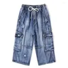 Jeans pour hommes Short en jean Pantalon droit multi-poches Baggy Cargo Pantalon d'été pour homme