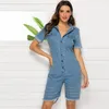 Combinaisons pour femmes Barboteuses Style Denim Jumpsuit Slim Fit Sexy Pocket Turn-down Col Playsuits Summer European And American Street StyleWo