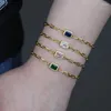 Charm Bracelets Gold Color Open Link Chain Geometric Rectangle Colorful CZ Birthstone Fashion Girl Women Bracelet High Quality