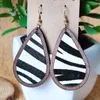 Bengelen oorbellen gestructureerd zebra patroon drop oorr earring mode sieraden retro vintage houten geometrische bohemien echt leer voor vrouwen