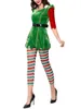 Casual Dresses Christmas Women Costume Props Tree Half Sleeve Splicing Tops Striped Pants Belt Cap Green