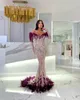 2023 May Aso Ebi Mermaid Burgundy Prom Dress Feather Crystals Sexy Evening Formal Party Second Reception Birthday Engagement Gowns Dresses Robe De Soiree ZJ522