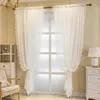 Curtain White Romantic Lace Wavy Pearl Sheer Curtains For Livingroom Jacquard Floral Hollow Beads Extra Length French Window Drapes