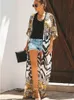 Swimwear Bikini Cover Up Chiffon Beach Kimono Women Leopard Printed Long Cape for Swimsuit Tunic Summer Beach Wear Factory Supply