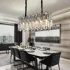 Lustres lumières noires Led pour salon Rectangle îlot de cuisine moderne décor à la maison lampes suspendues en cristal