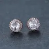 Stud Earrings White Zircon Dainty Four Claw 6MM Round Crystal Stone Rose Gold Silver Color Accessory For Women