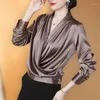 Women's Blouses Blouse 2023 dames shirt zijden tops dames veer vaste kleur losse cross v-neck blusas mouw mujer de moda e280