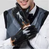 Fem fingrarhandskar Gours Winter Men's Leather Gloves Brand Touch Screen Handskar Fashion Warm Black Gloves Goatsskin Gloves GSM012 230512