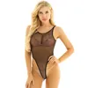 Summer Women One Piece Fishnet See Through Sheer Lingerie Sleeveless Backless High Cut Thong Leotard Bodysuit Nightwear Swimwear2539