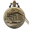 Vintage Bronze Retro Big Truck Forest Tree Pocket Watch Quartz Analog Watches Necklace Chain for Car Driver Men Women Gift275u