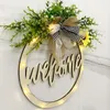 Decorative Flowers Wooden Crafts Wreath Door Hanging Home Wall Party Decoration Pendant Led Light Hollow Welcome Sign