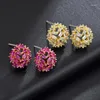 Stud Earrings Zircon Red Fused Alumina Light Luxury Semi-spherical Ball Pearl