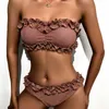 Kadın Mayo Kadın Sequins Bandage Bikini Set Push-Up Brezilya Plaj Giyim Yaz Pileli Dantel Mayo Yüksek Bel Seksi Mujer