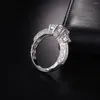 Anelli a grappolo Anello con diamanti simulati rotondi vintage a tre pietre Classico matrimonio in argento sterling 925 per gioielli da donna Taglia 5/6/7/8/9/10