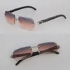 Nuevo modelo de gafas de sol cuadradas sin montura de diseñador para mujer Gafas de sol de cuerno de búfalo veteado negro original Modelo de lujo Gafas de sol de corte de diamante para hombre y mujer Caliente