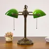 Lâmpadas de mesa Vintage China antiga Shanghai Bank Desk, lâmpada verde quarto de cabeceira de cabeceira estudo de cabeça dupla