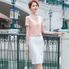 Women's Blouses & Shirts Fashion Women White Short Sleeve Summer Office Ladies 2 Piece Pant And Top Sets