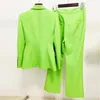 Women's Two Piece Pants Women Formal Pantsuit Suits Blazer Green Office Ladies Business Single Button Wide Leg Female Sets Outfits