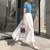 Jupes taille élastique couleur unie mode coréenne pour femmes grande jupe longue drapée couleur unie expalsion