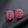 Stud Earrings Zircon Red Fused Alumina Light Luxury Semi-spherical Ball Pearl