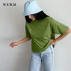 Women's T-Shirt WYWM 100% Cotton Tshirts Women Summer Harajuku Solid Basic T Shirts Loose Casual O Neck Tees Green Soft Female Tops 230512