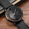 Benzersiz izle Yaratıcı Yarım Şeffaf Unisex Saat Erkekler Çift Geek Şık Deri Kol saati Moda Kuvars-Watch246f