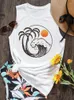 Women's Tanks Women Vacation Tank Top Wave Sunset Coconut Tree Graphic Tees Hawaiian Holiday Summer Sleeveless Shirt White Beach Vest