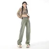 Damen Jeans Retro Grau-grüne Overalls Damenmode Hosen Sexy Low Waist Baggy Wide Leg Hose Vintage Streetwear