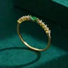 Cluster Rings 2023 Simple Emerald Ring For Women Cz Gold Aguette Green Cubic Zirconia Finger Fashion Stacking Minimal Lovely Jewelry