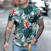 Herren T-Shirts 2023 Sommer 3D-Pflanzenmuster Lässiges Mode-T-Shirt Rundhals Cool und leicht Slim Fit Muskelmann-Fitness