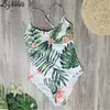 Costumi da bagno da donna Costume da bagno abbinato per la famiglia 2023 Donne Neonate Foglie di palma Stampato Madre Figlia Bikini intero Look1