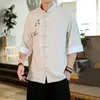 Camisas activas 5XL verano hombres Tai Chi Kungfu Yoga camisa bordado de lino suelta de talla grande sudadera Casual Jogger entrenamiento meditación