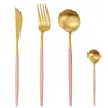 Dinnerware Sets (4pcs) Stainless Luxury Resin Handle Gold Top Steak Knife Fork Cutlery Set Western