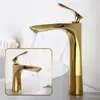 Bathroom Sink Faucets Gold Basin Faucet And Cold Washbasin Mixer Tap Single Hole Toilet Table High Golden Waterfall