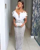 2023 May Aso Ebi White Sheath Prom Dress Feather Sequined Lace Evening Formal Party Second Reception Birthday Engagement Gowns Dresses Robe De Soiree ZJ517